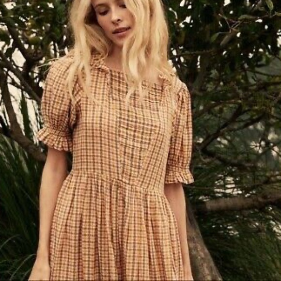 Doen Elodie Plaid Puff Sleeve Midi Dress in Meringue - Picture 10 of 11